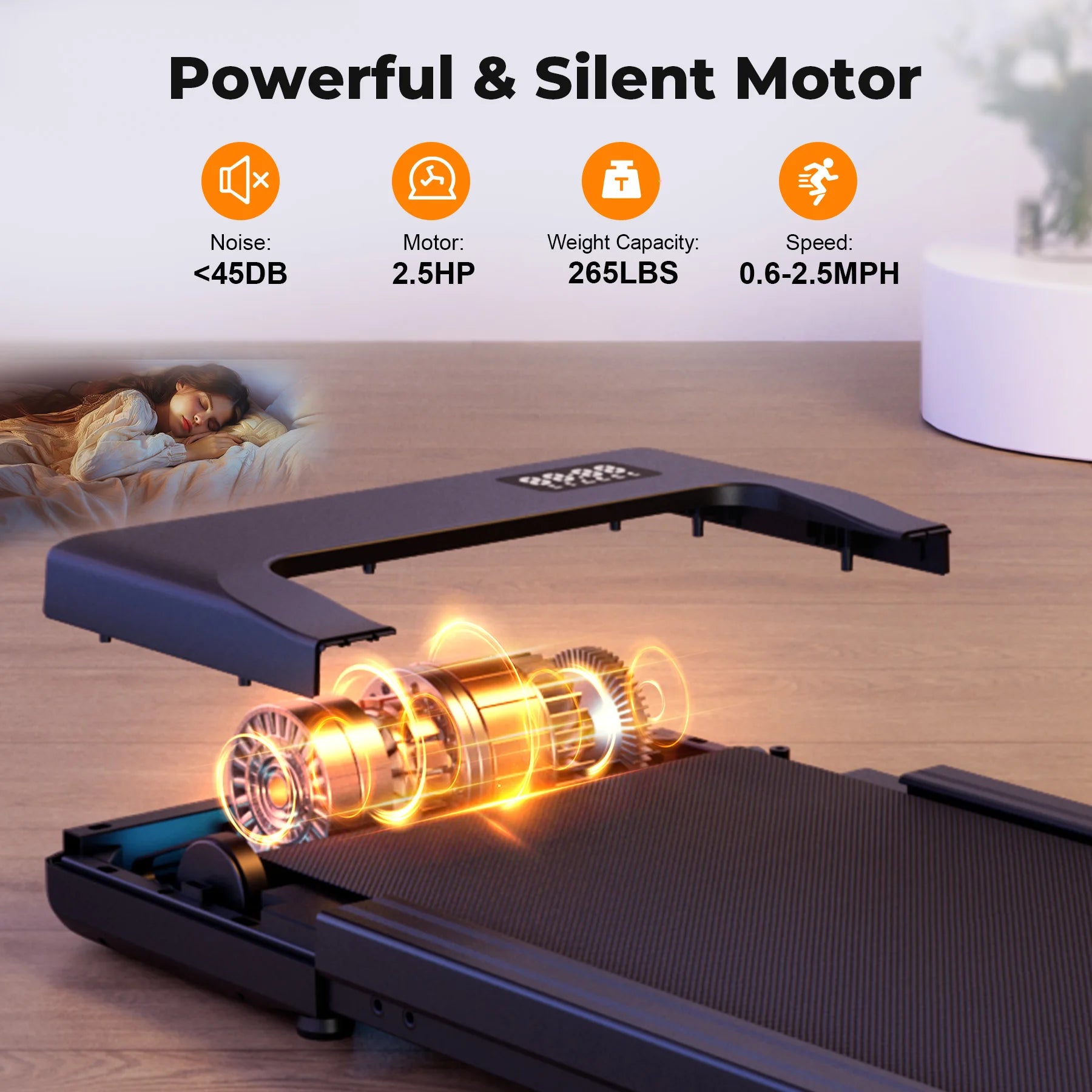 Under Desk Walking Pad Treadmill with 2.5HP Motor | 2.5 MPH, 265 lb Capacity, LED Display, Remote & 3.9-Inch Slim Design