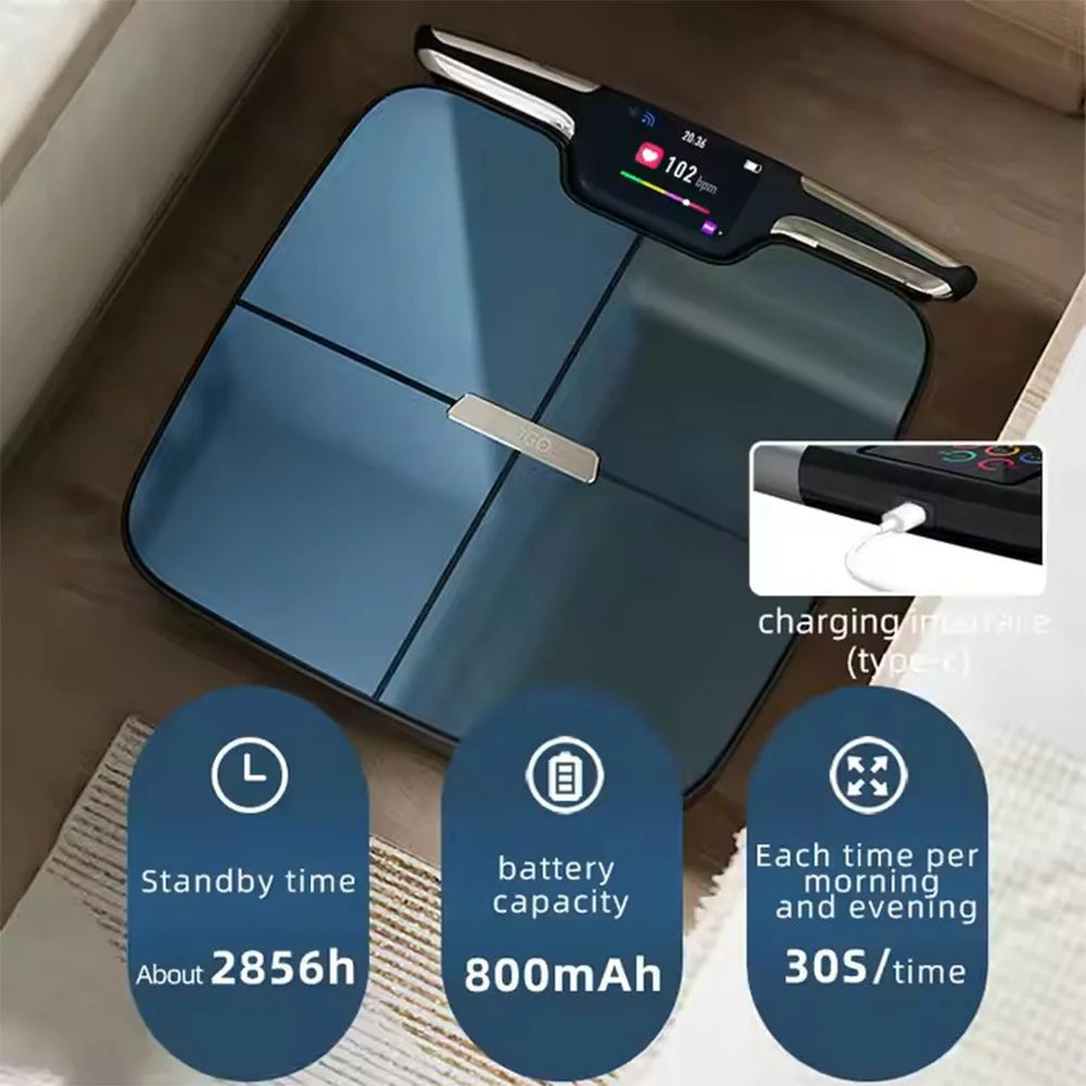 8-Electrode Smart Body Composition Scale with Dual-Frequency BIA | 59 Metrics, Wi-Fi, Bluetooth, TFT Display & 400 lb Capacity