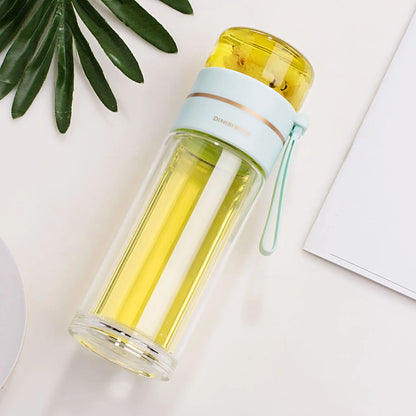13.5 oz Glass Tea Infuser Bottle | Double-Wall Borosilicate Tumbler with Removable Stainless Steel Filter & Leak-Resistant Lid Green