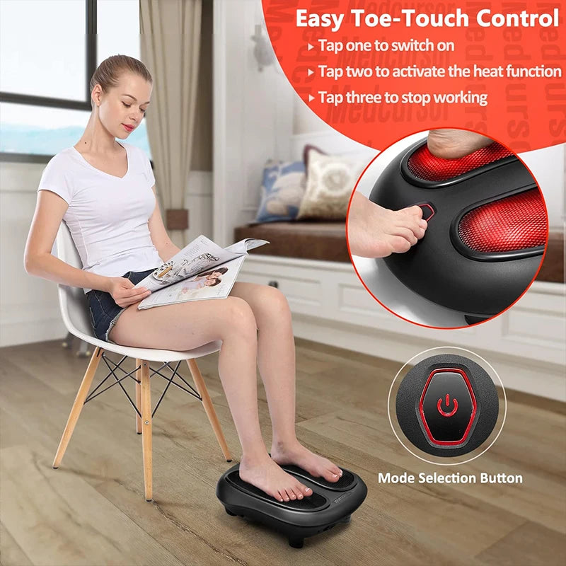 Shiatsu Foot Massager with Heat | 18 Deep-Kneading Nodes, One-Button Control & 20-Minute Auto Shut-Off