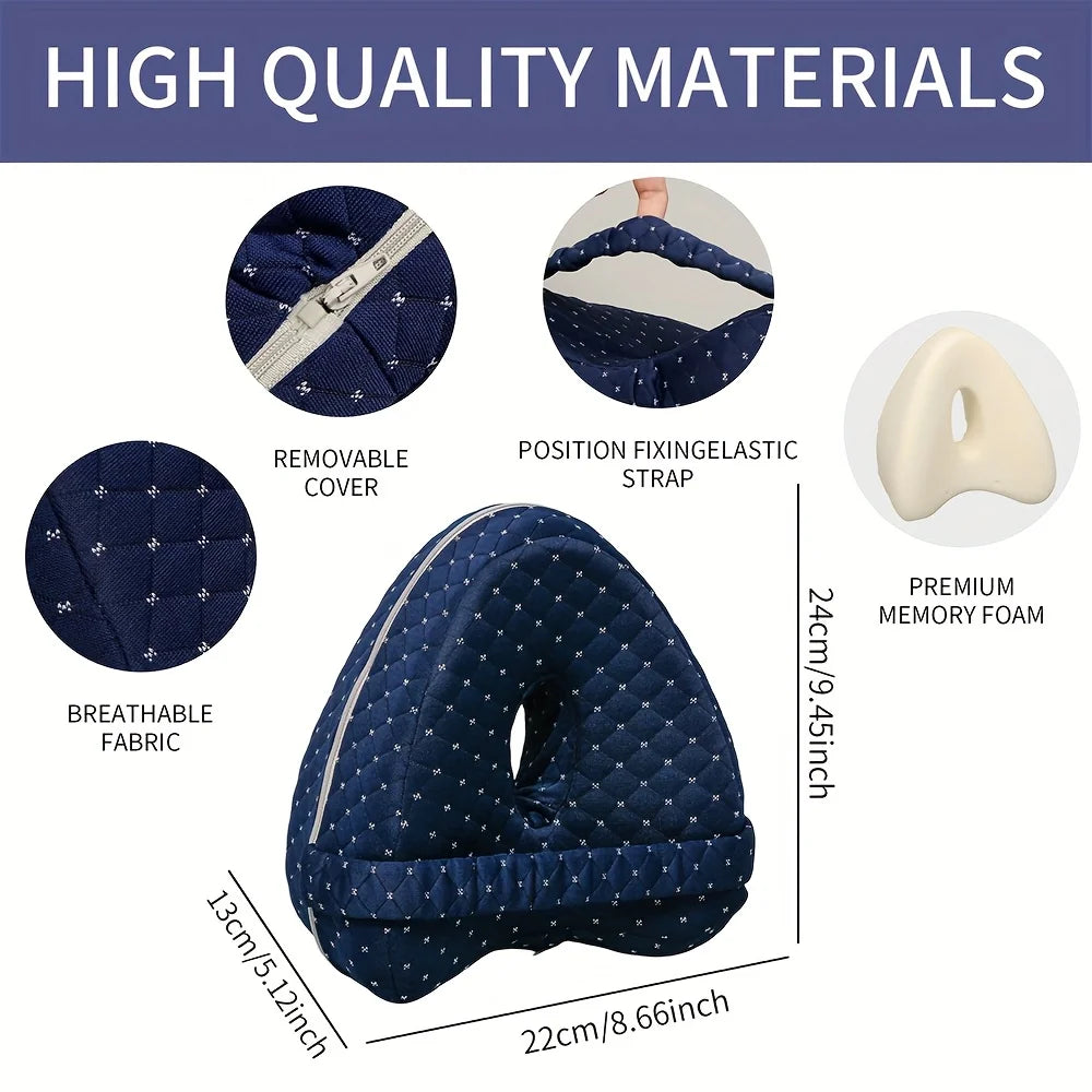 Memory Foam Knee Pillow for Side Sleepers | Ergonomic Leg Spacer with Elastic Strap & Removable Washable Cover
