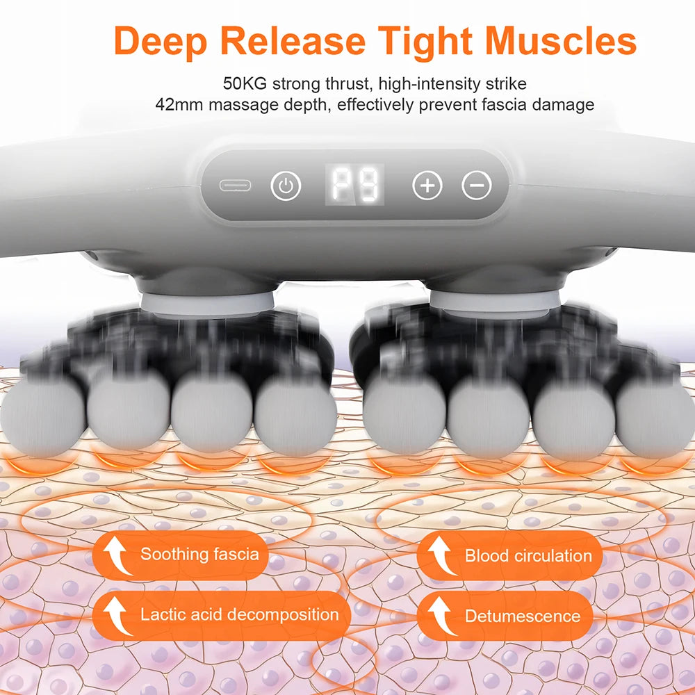 42-Head Deep Tissue Massage Gun with Red Light Heat | 9 Modes, 9 Intensities & Dual-Handle Full Body Fascia Massager