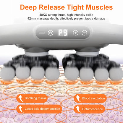42-Head Deep Tissue Massage Gun with Red Light Heat | 9 Modes, 9 Intensities & Dual-Handle Full Body Fascia Massager