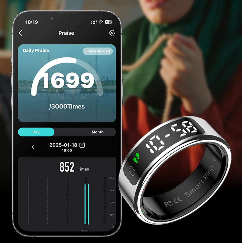 Smart Fitness Ring with OLED Display | Heart Rate, SpO₂, Sleep, Stress & Activity Tracking, 5ATM Waterproof and Wireless Charging