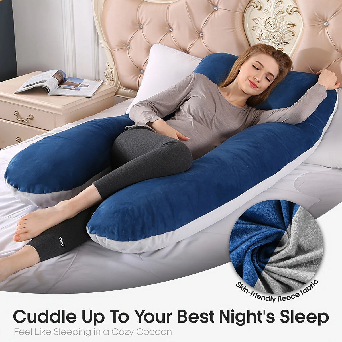 U-Shaped Body Pillow with Removable Fleece Cover