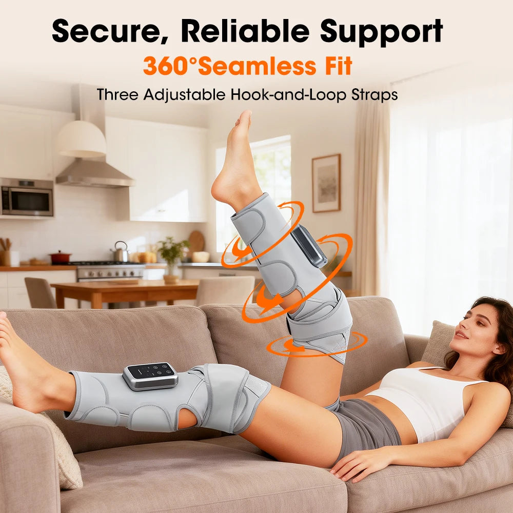 Calf and Knee Massager with Heat and Air Compression | Cordless Leg Wrap with 3 Heat Levels and Adjustable Pressure