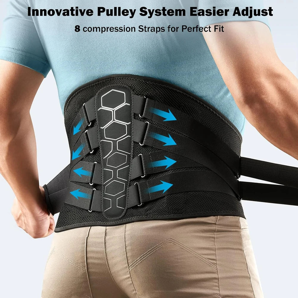 Lumbar Support Back Brace with Adjustable Compression | Breathable Lower Back Belt with Support Stays for Work and Lifting