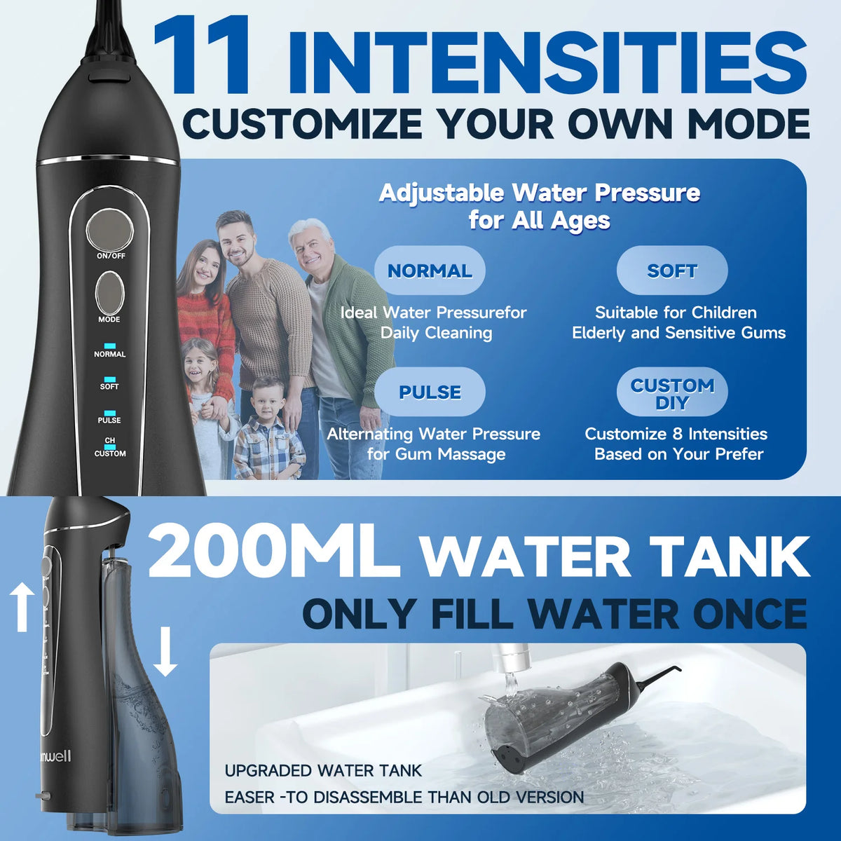 Cordless Water Flosser with 4 Modes, 4 Nozzles and USB Charging