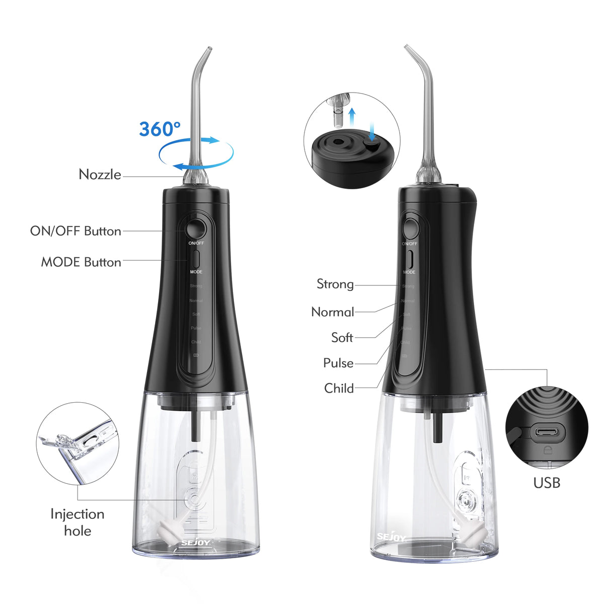 Cordless Water Flosser with 350 ml Tank, 5 Modes and USB-C Charging