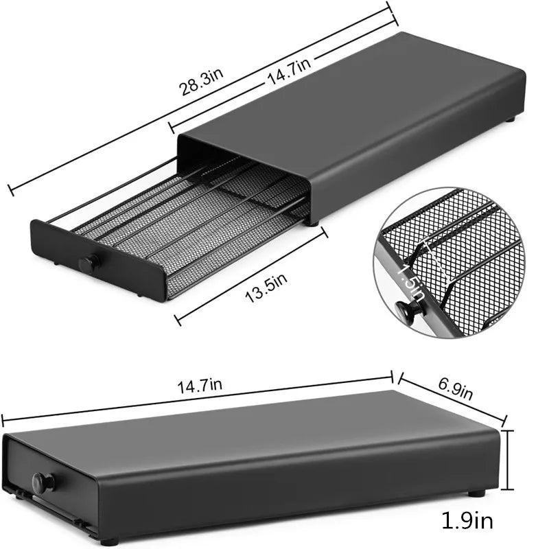 Coffee Pod Storage Drawer for Nespresso | 40-Capsule Under Machine Organizer with Steel Frame, Mesh Base & Non-Slip Pads