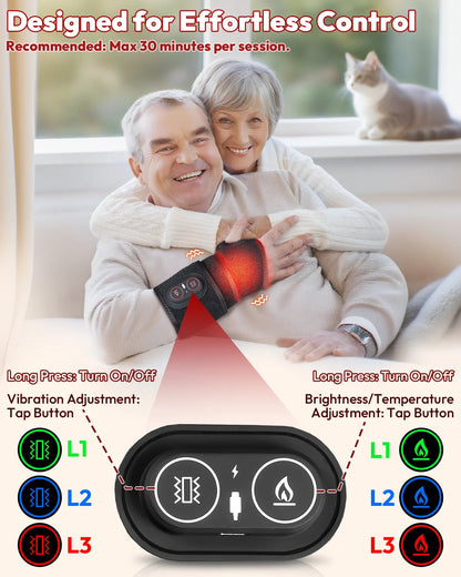 Red Light Therapy Wrap | Infrared Heating Pad with Vibration, 3 Heat Levels, USB-C Rechargeable & Adjustable Fit