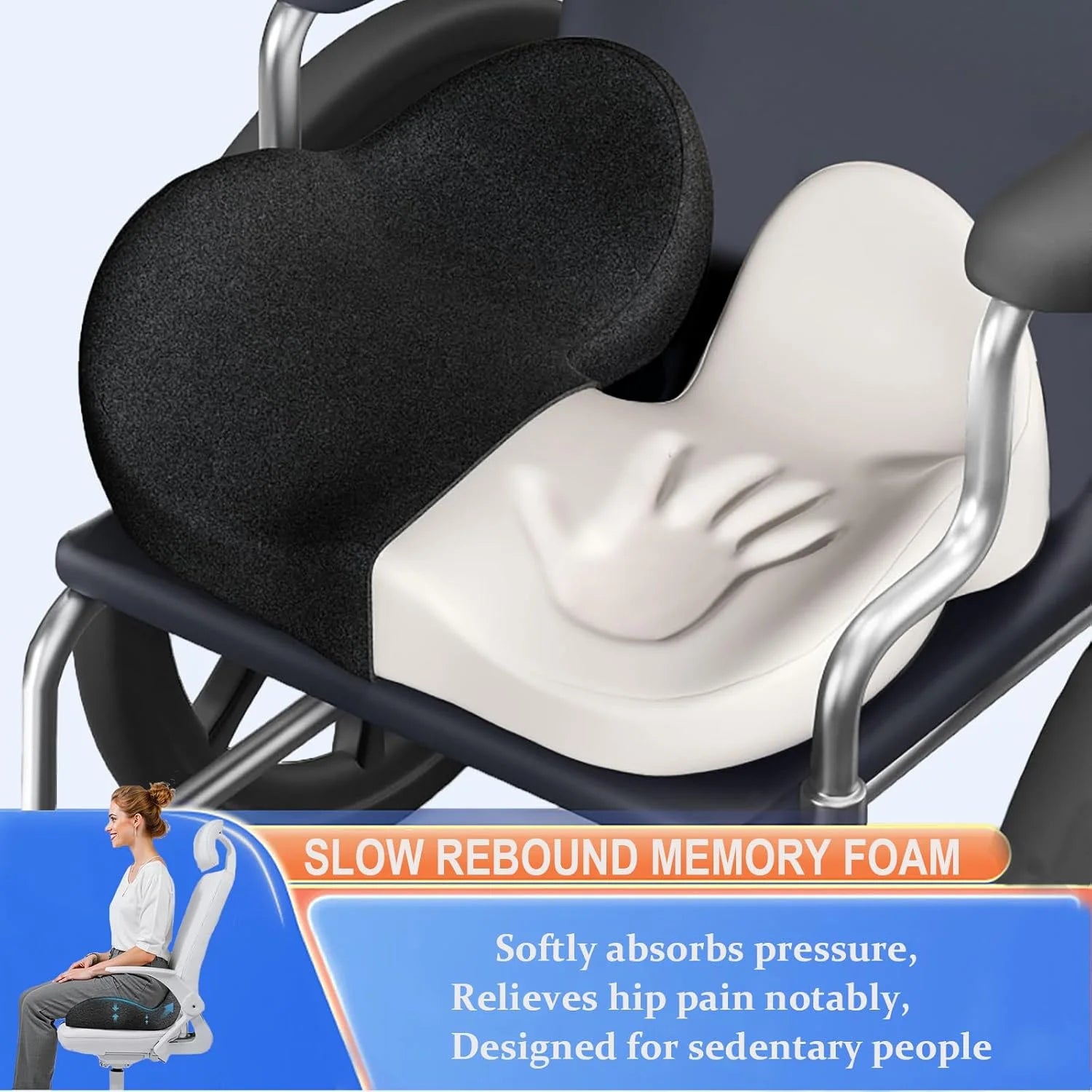 Extra Thick Memory Foam Seat Cushion | Ergonomic Office Chair Cushion for Coccyx, Hip and Tailbone Support