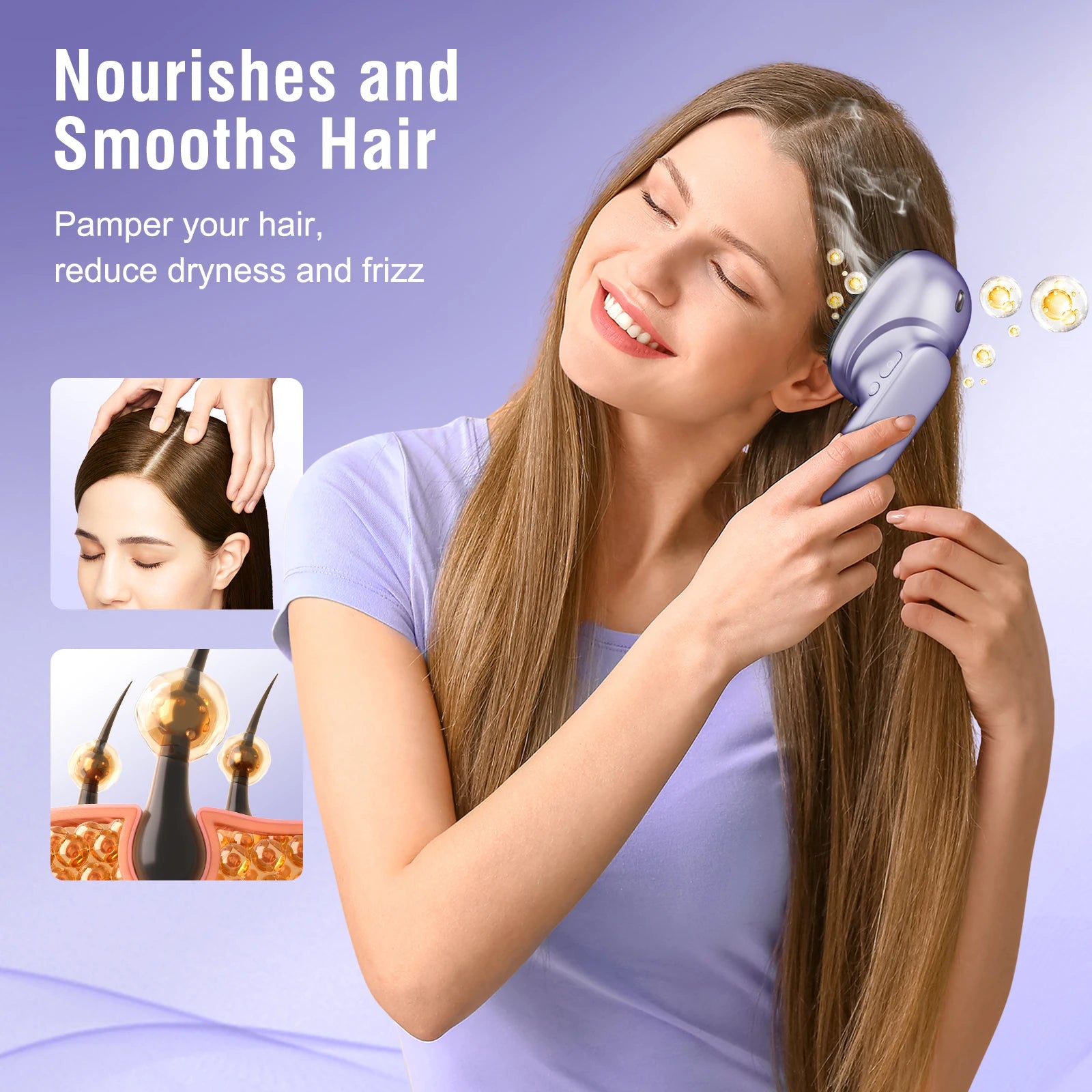 Electric Scalp Massager Brush with Essential Oil Atomizer | 2 Vibration Modes, 4 Oil Cartridges, USB Rechargeable & Washable Head