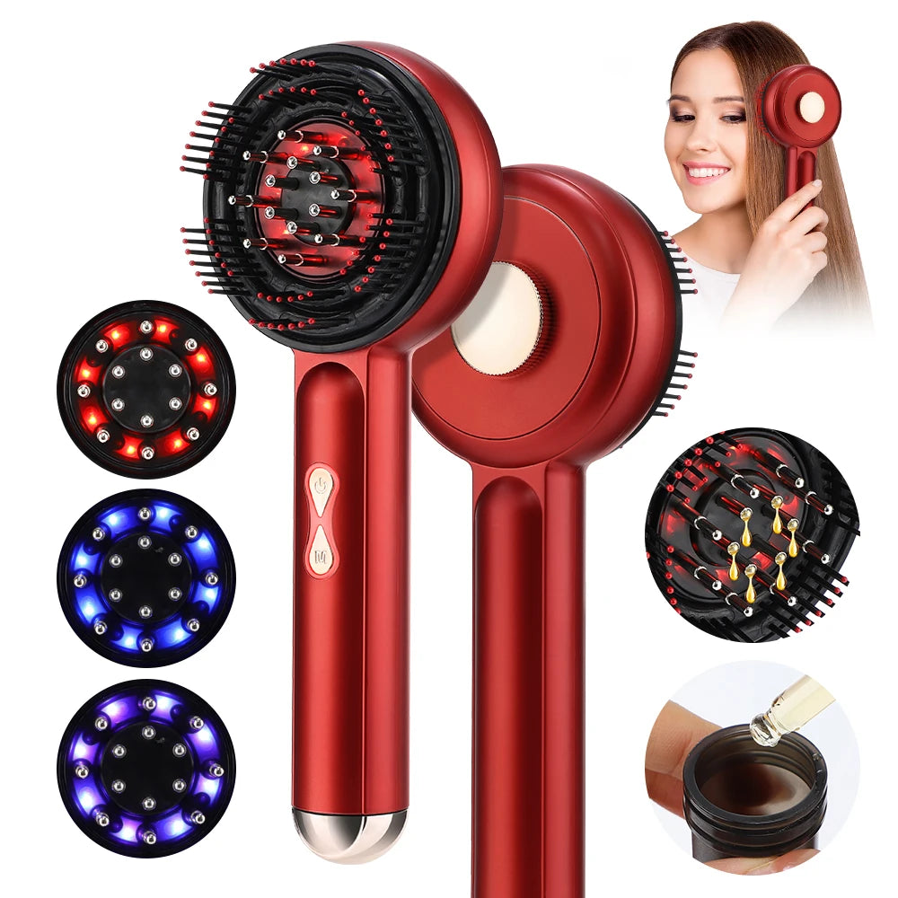 Red Light Scalp Massager Comb with 660nm LED | 3 EMS Intensities, Red Green Blue Modes, 6ml Oil Applicator & USB-C