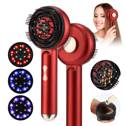 Red Light Scalp Massager Comb with 660nm LED | 3 EMS Intensities, Red Green Blue Modes, 6ml Oil Applicator & USB-C