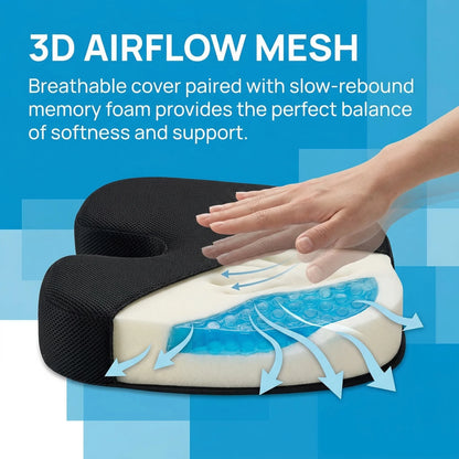 Cooling Gel Memory Foam Seat Cushion | Coccyx Cutout Office Chair Pillow with Non-Slip Base & Breathable Cover