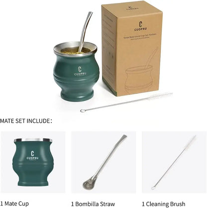 Premium Stainless Steel Yerba Mate Cup | Double-Wall Insulated Mate Gourd Set with Bombilla Straw