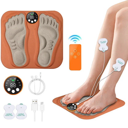 EMS Foot Massager Mat with Remote | 8 Modes, 29 Intensity Levels, Rechargeable Control & Body Electrode Pads