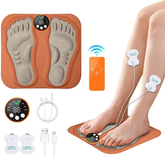 EMS Foot Massager Mat with Remote | 8 Modes, 29 Intensity Levels, Rechargeable Control & Body Electrode Pads