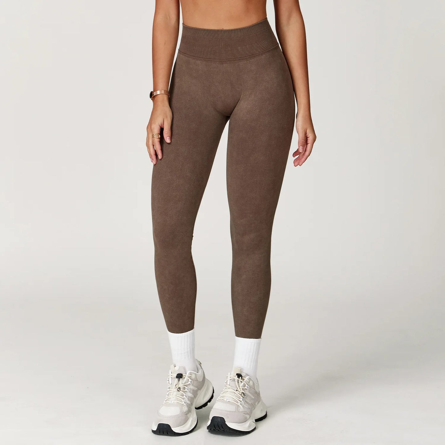 Seamless Yoga Leggings for Women | High Waisted Ribbed Workout Leggings with Stretch Compression Fit Huacha Brown