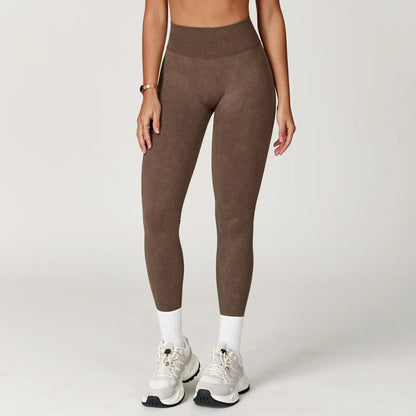 Seamless Yoga Leggings for Women | High Waisted Ribbed Workout Leggings with Stretch Compression Fit Huacha Brown