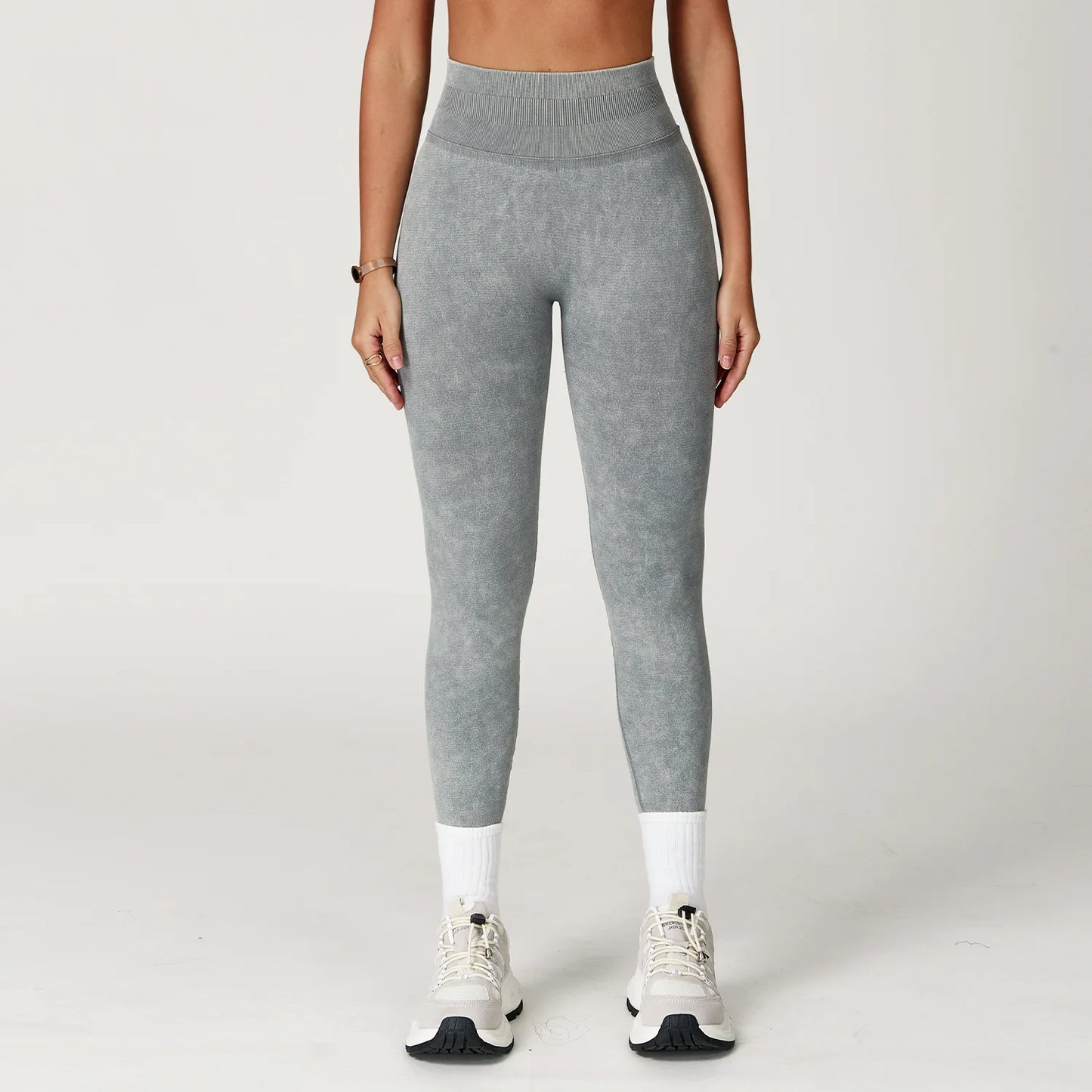Seamless Yoga Leggings for Women | High Waisted Ribbed Workout Leggings with Stretch Compression Fit Free Grey