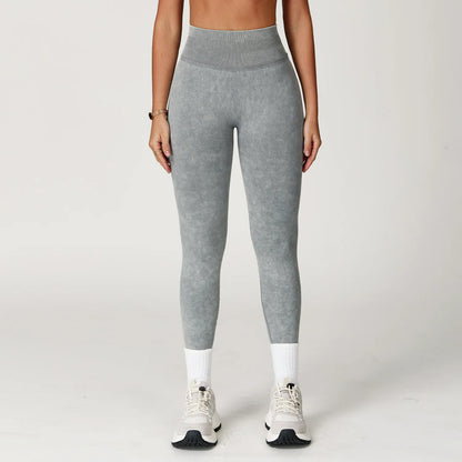 Seamless Yoga Leggings for Women | High Waisted Ribbed Workout Leggings with Stretch Compression Fit Free Grey