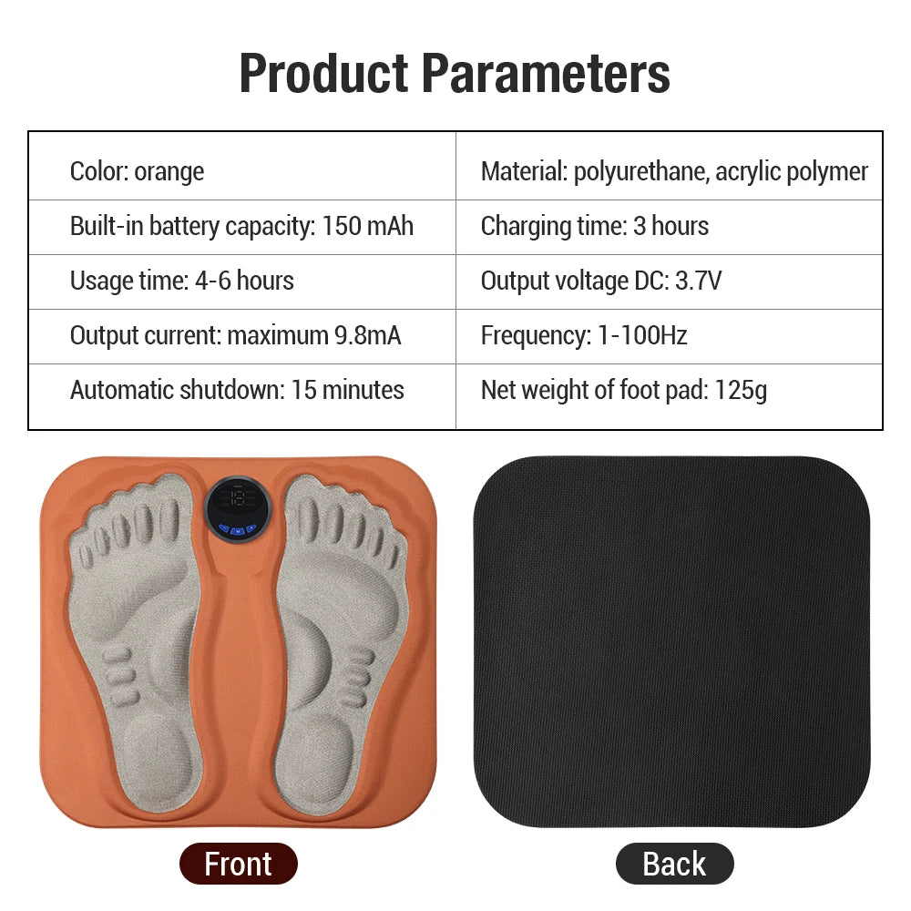 EMS Foot Massager Mat with Remote | 8 Modes, 29 Intensity Levels, Rechargeable Control & Body Electrode Pads