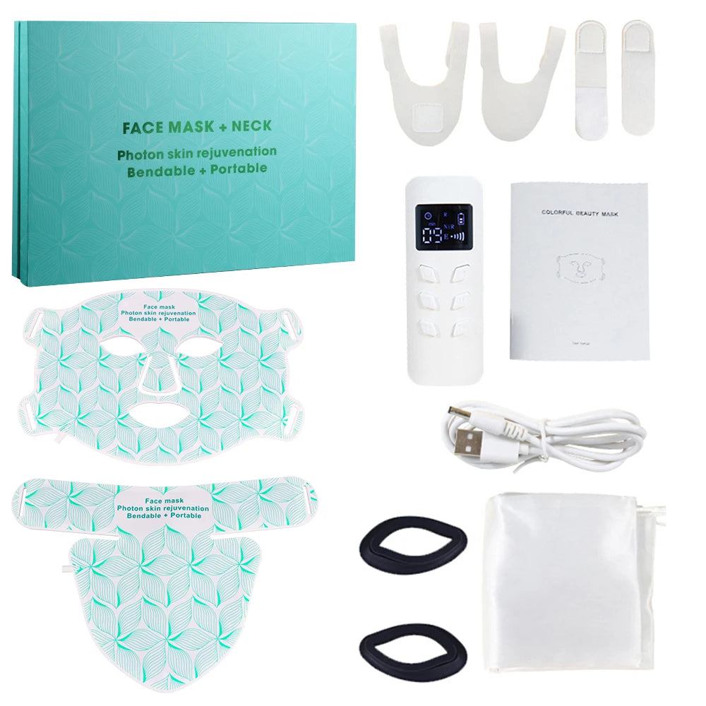 LED Face Mask with Neck Light Therapy | 8-Color Red Light Therapy Mask for Skin Firming, Wrinkles & Acne Care