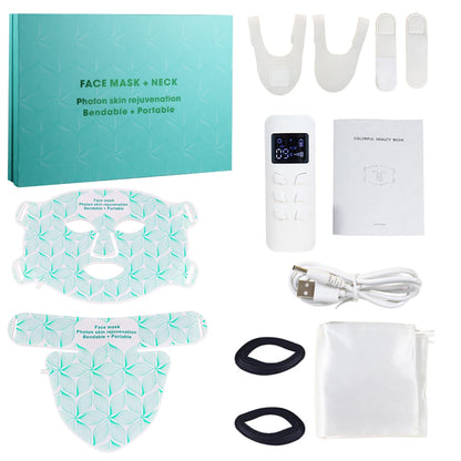 LED Face Mask with Neck Light Therapy | 8-Color Red Light Therapy Mask for Skin Firming, Wrinkles & Acne Care
