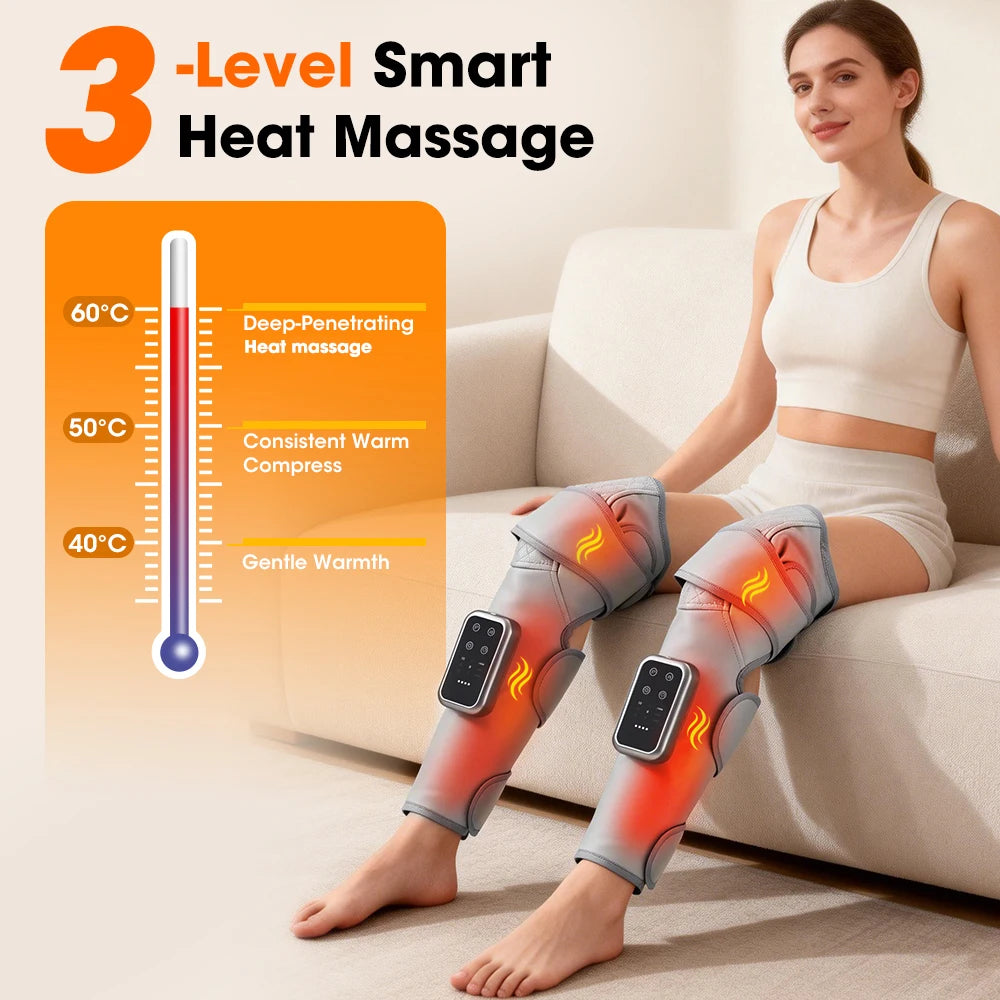 Calf and Knee Massager with Heat and Air Compression | Cordless Leg Wrap with 3 Heat Levels and Adjustable Pressure