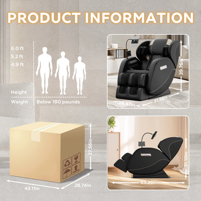 Zero Gravity Full Body Massage Chair with 6 Rollers | 24 Airbags, Waist and Leg Heat, Foot Rollers, Bluetooth & Touchscreen
