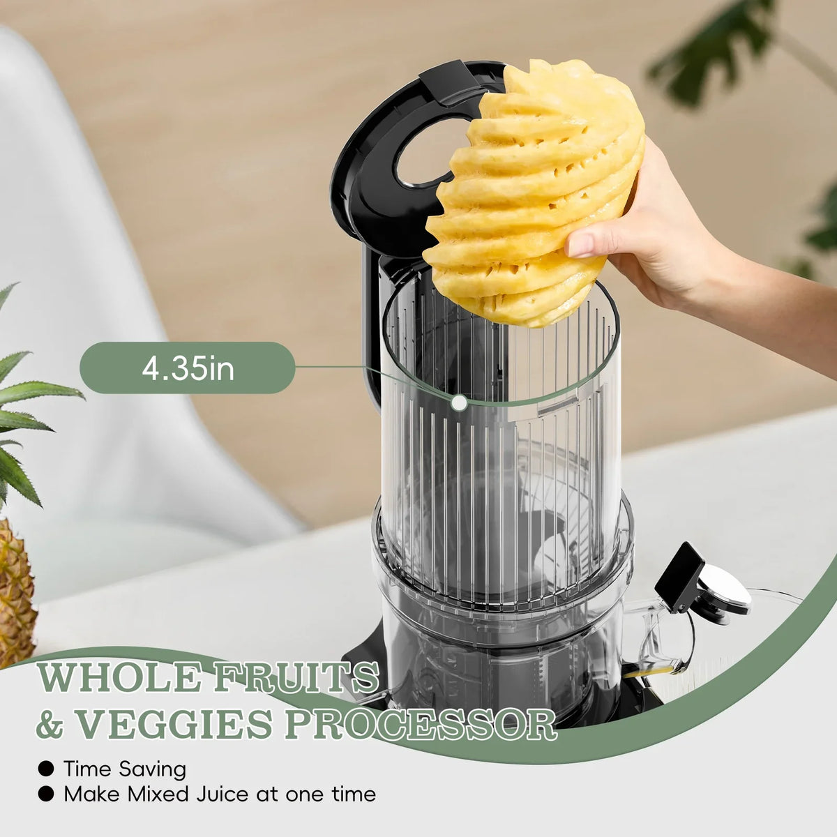Cold Press Masticating Juicer with 4.35-Inch Feed Chute and Reverse