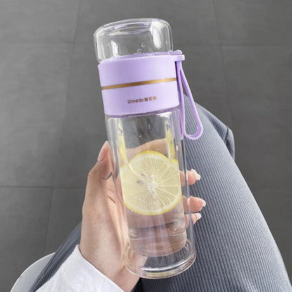 13.5 oz Glass Tea Infuser Bottle | Double-Wall Borosilicate Tumbler with Removable Stainless Steel Filter & Leak-Resistant Lid Purple