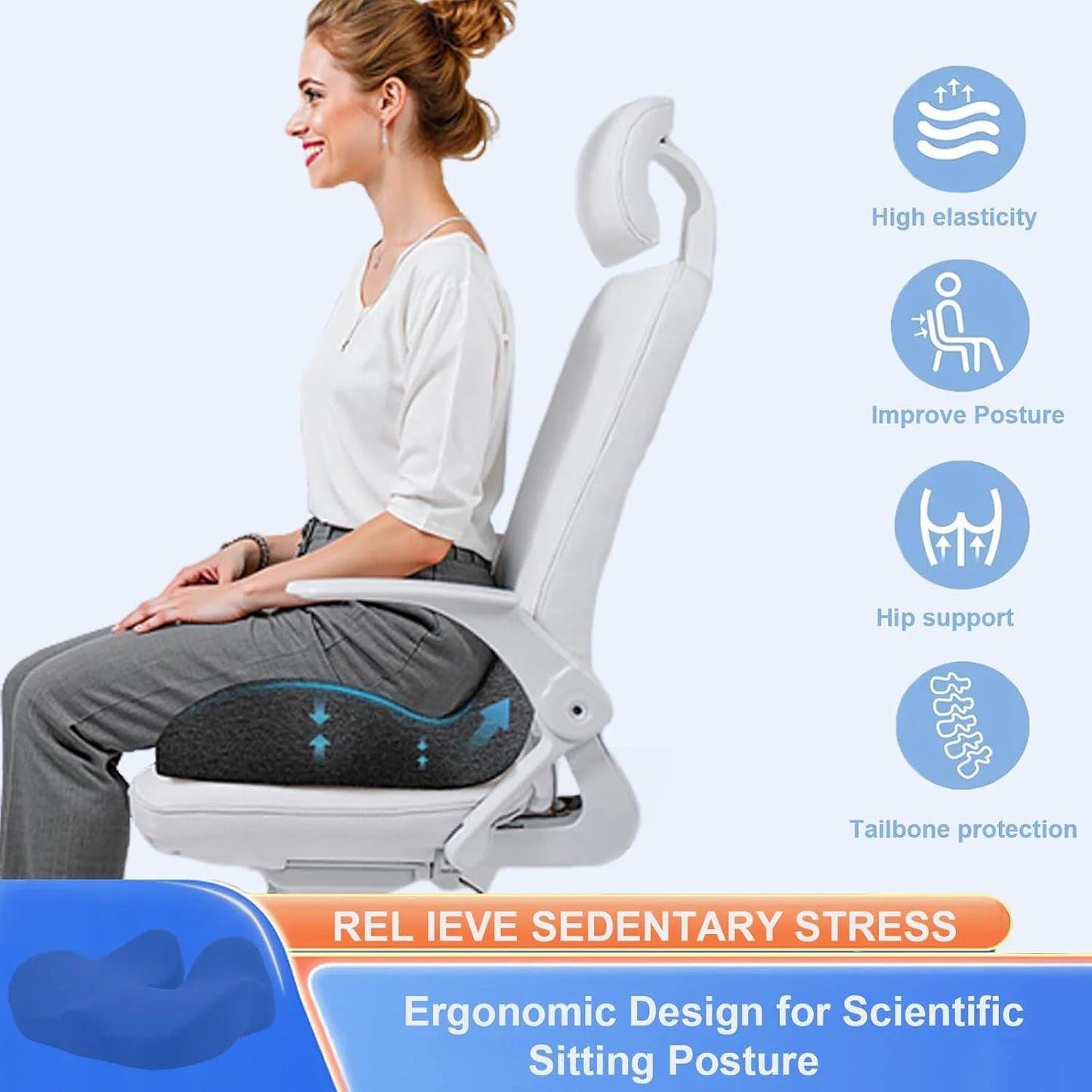Extra Thick Memory Foam Seat Cushion | Ergonomic Office Chair Cushion for Coccyx, Hip and Tailbone Support