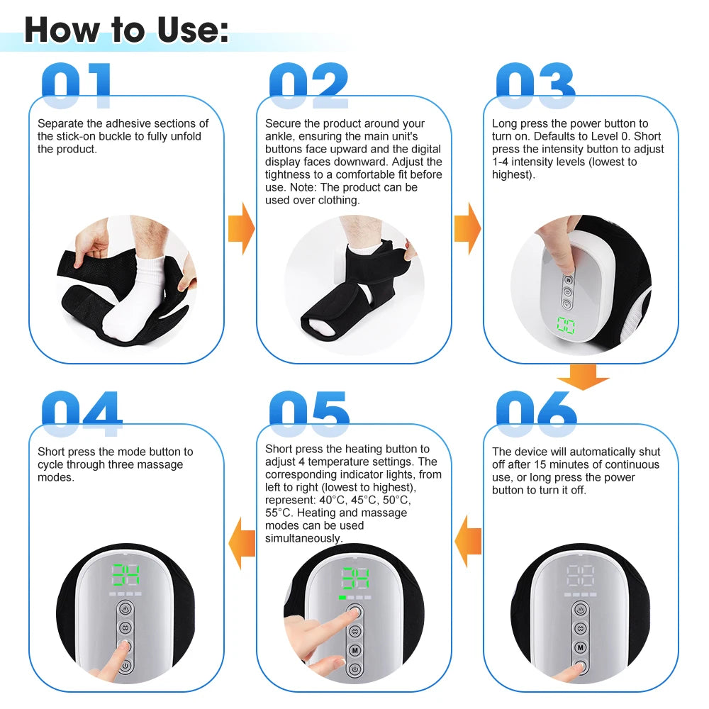 Ankle Massager with Air Compression and Heat | Rechargeable Foot and Ankle Wrap with 3 Modes, 5 Intensities & Optional Vibration
