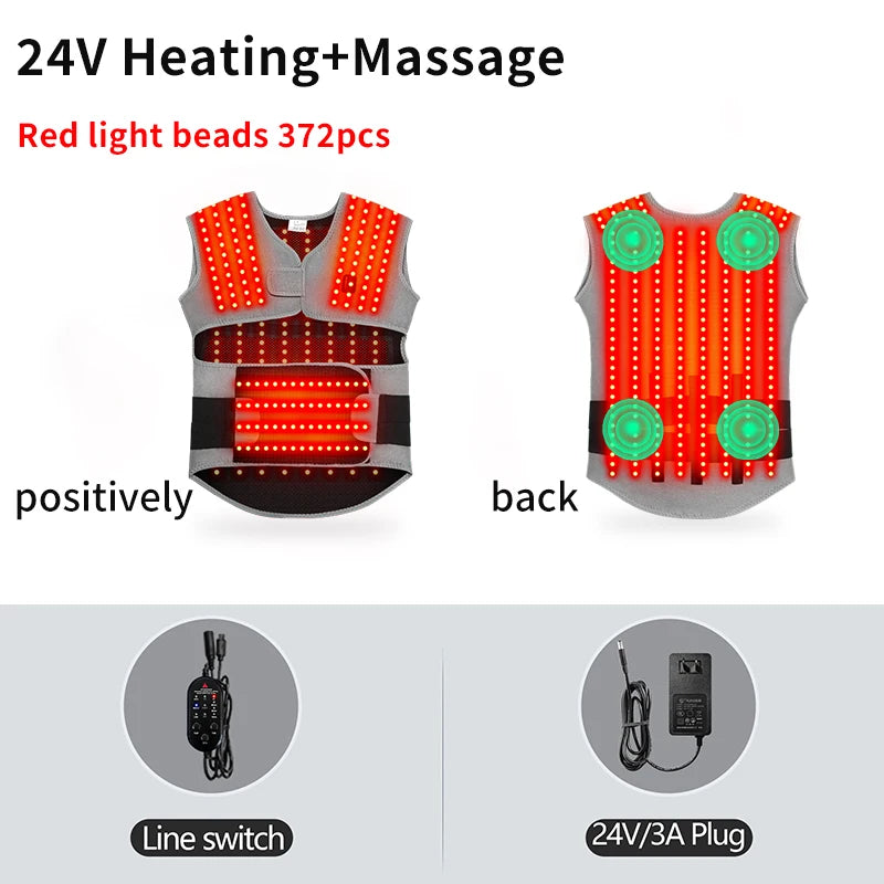 Heated Back and Shoulder Wrap with Red Light | 3 Heat Levels, Adjustable Fit & Optional Vibration Massage