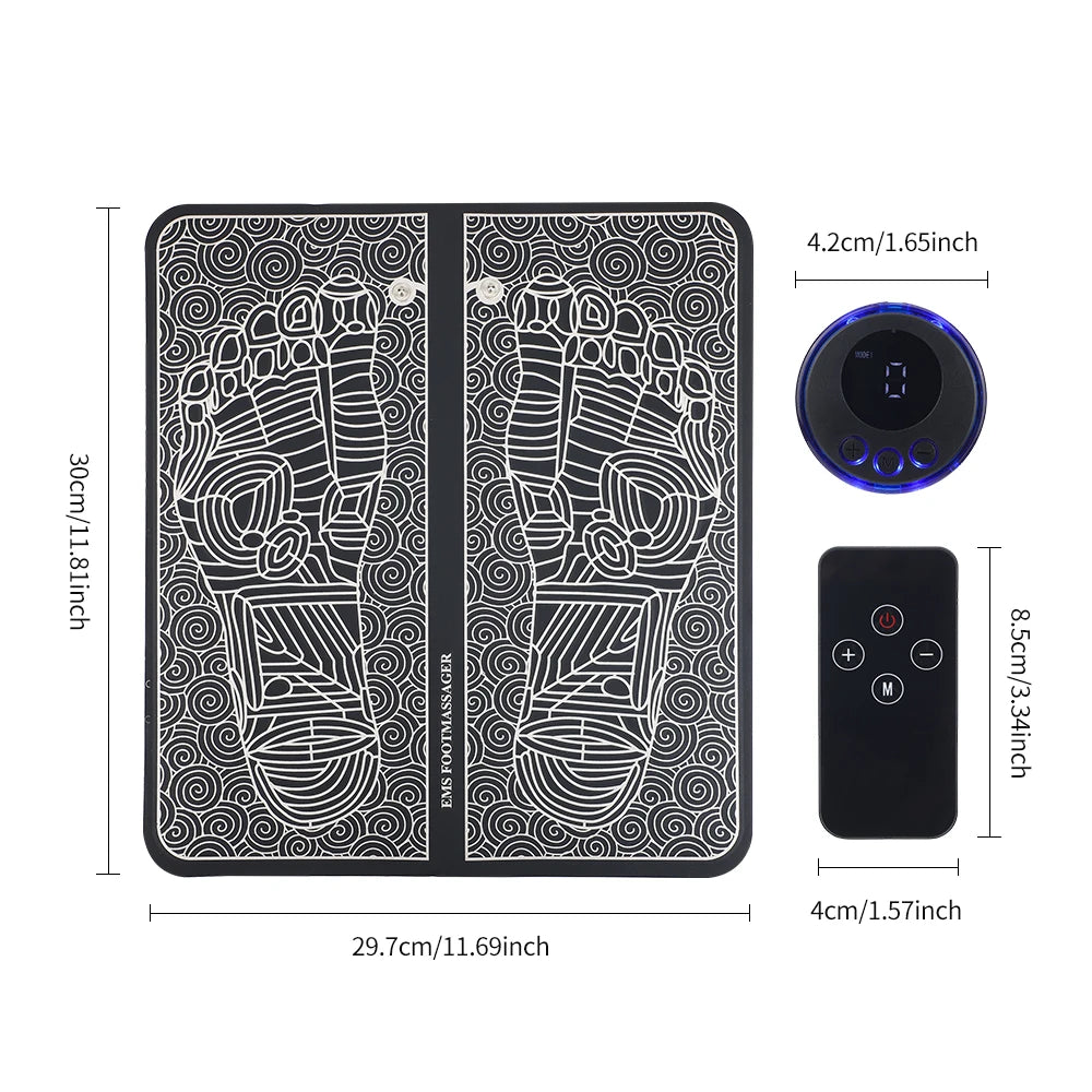 EMS and TENS Foot Massager Mat | 6 Modes, 9 Intensity Levels, Full-Foot Stimulation & USB Rechargeable Control
