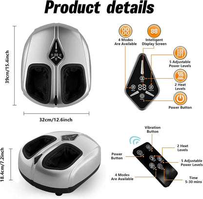 Shiatsu Foot Massager with Heat and Air Compression | 4 Modes, 5 Intensities, Deep Kneading Rollers & Remote Control
