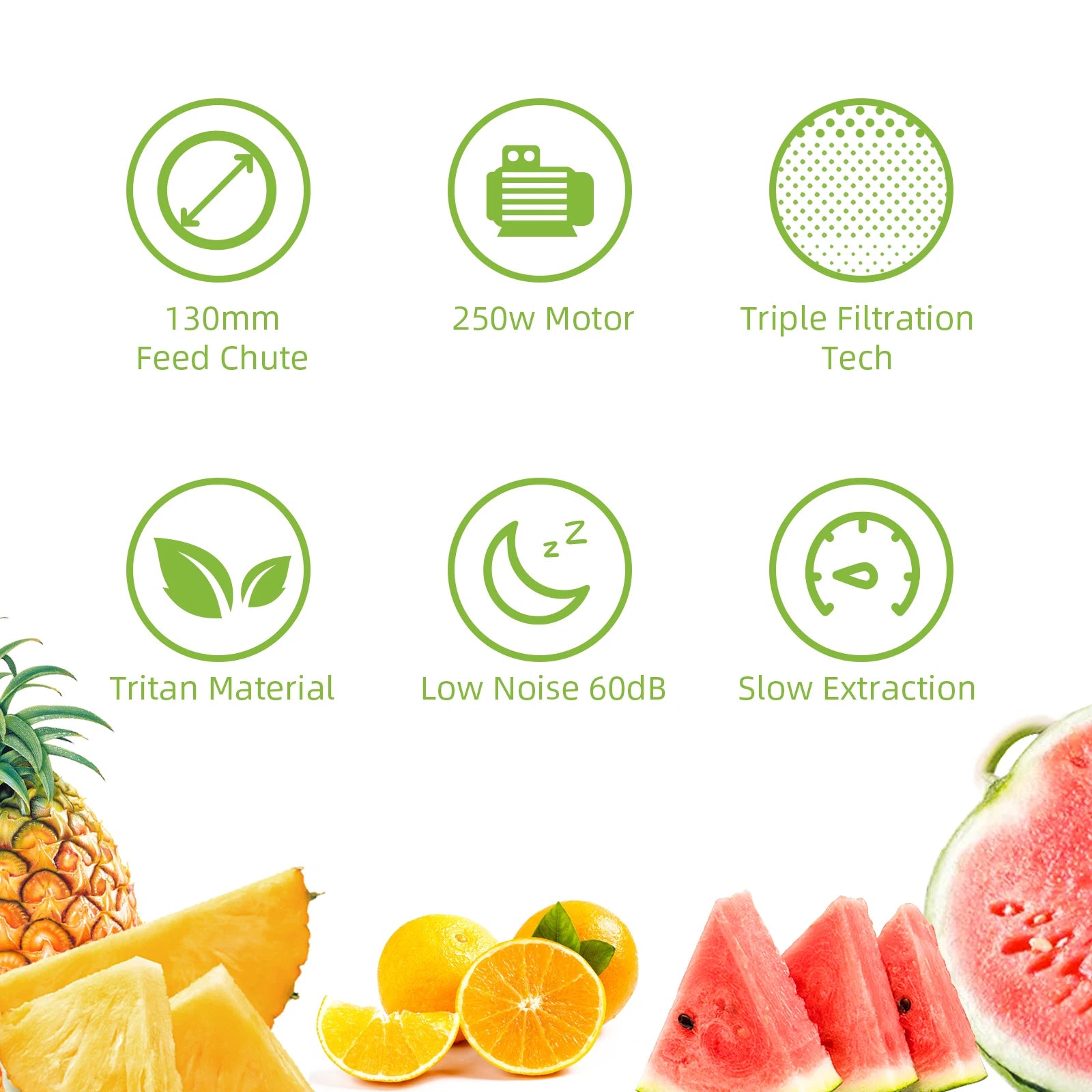 Cold Press Juicer Machine | Wide Chute Slow Masticating Juicer with Quiet Motor, Triple Filter & Easy Clean Rinse Plug | BPA-Free 150W Juicer Extractor