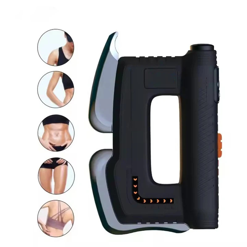 Gua Sha Fascia Scraping Tool | EMS Microcurrent Massager with Heat, Red Light & 5 Massage Blades Black