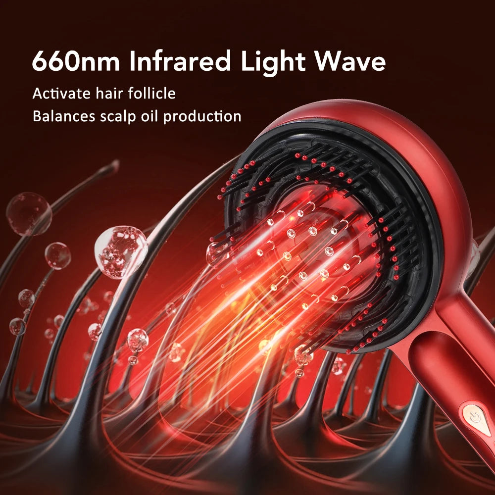 Red Light Scalp Massager Comb with 660nm LED | 3 EMS Intensities, Red Green Blue Modes, 6ml Oil Applicator & USB-C