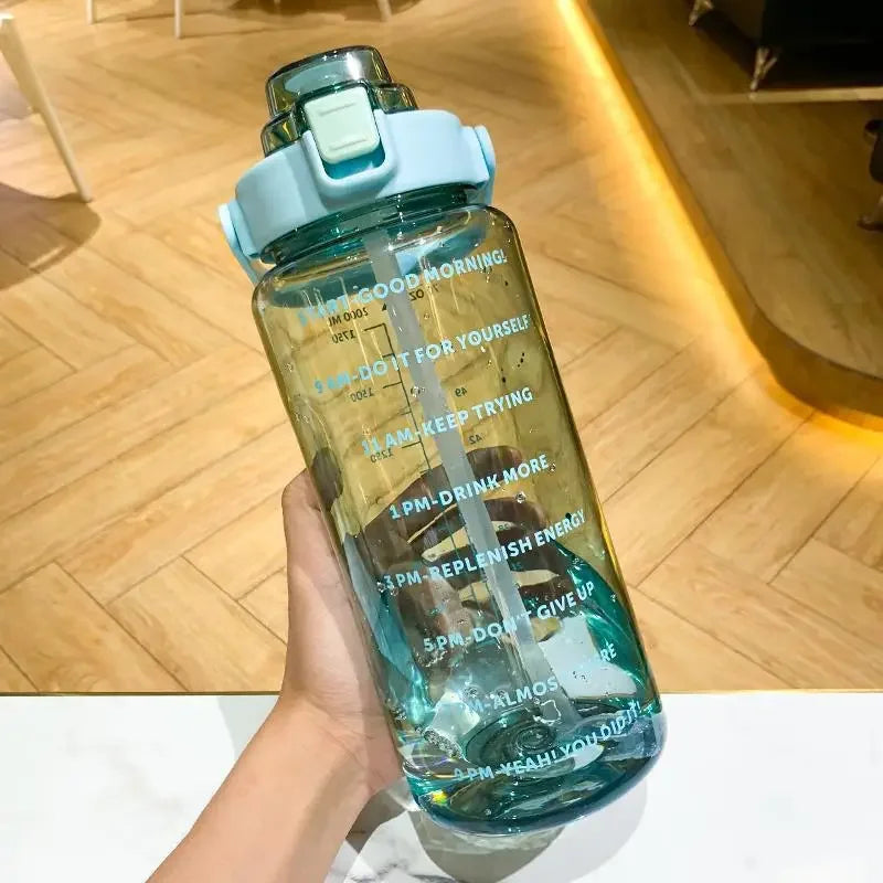 68oz Motivational Water Bottle | 2L BPA-Free Bottle with Time Marker & Straw | Leakproof, Reusable Hydration Tracker for Gym, Office & Travel Green