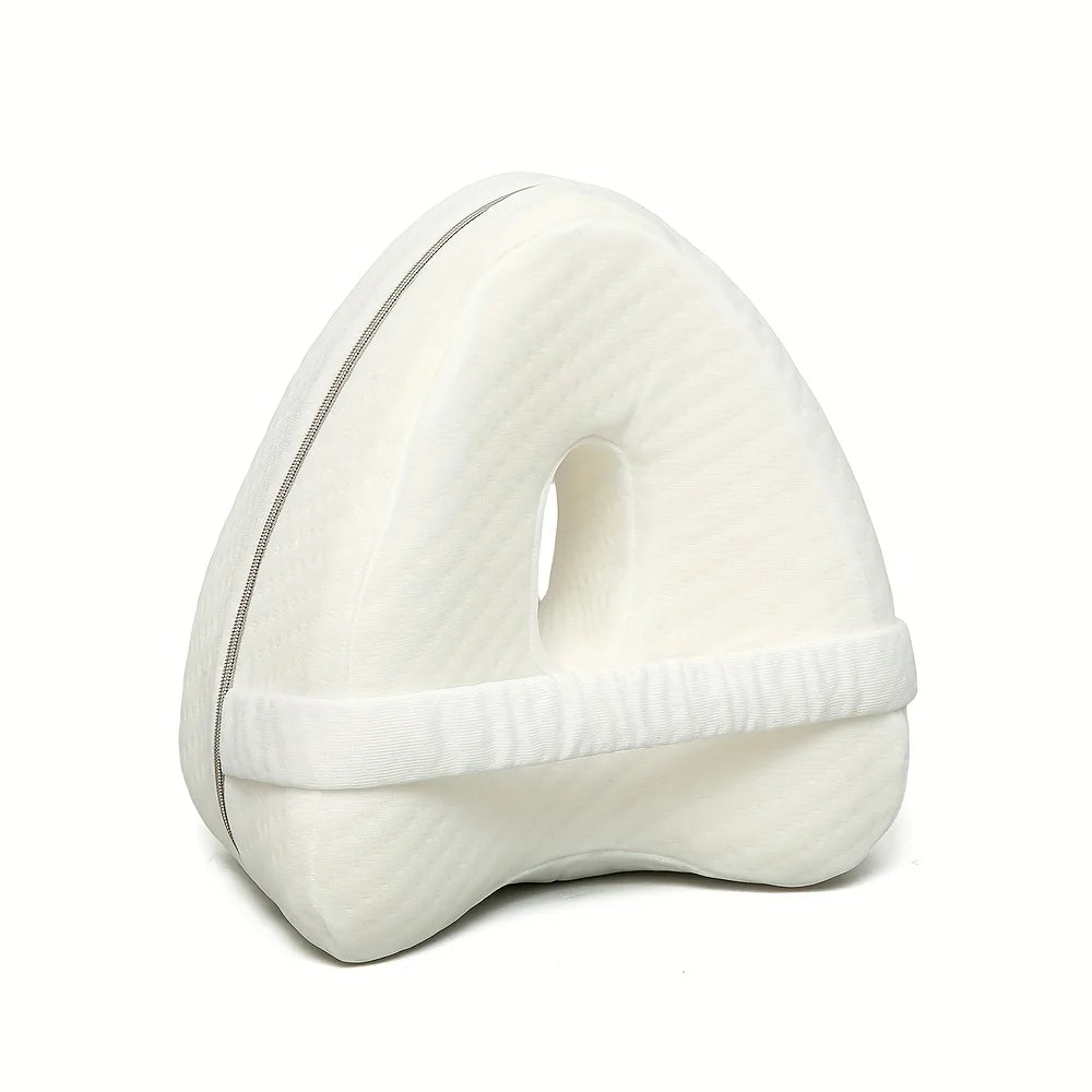 Memory Foam Knee Pillow for Side Sleepers | Ergonomic Leg Spacer with Elastic Strap & Removable Washable Cover White