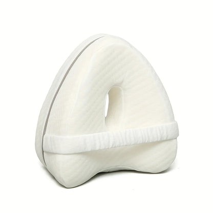 Memory Foam Knee Pillow for Side Sleepers | Ergonomic Leg Spacer with Elastic Strap & Removable Washable Cover White
