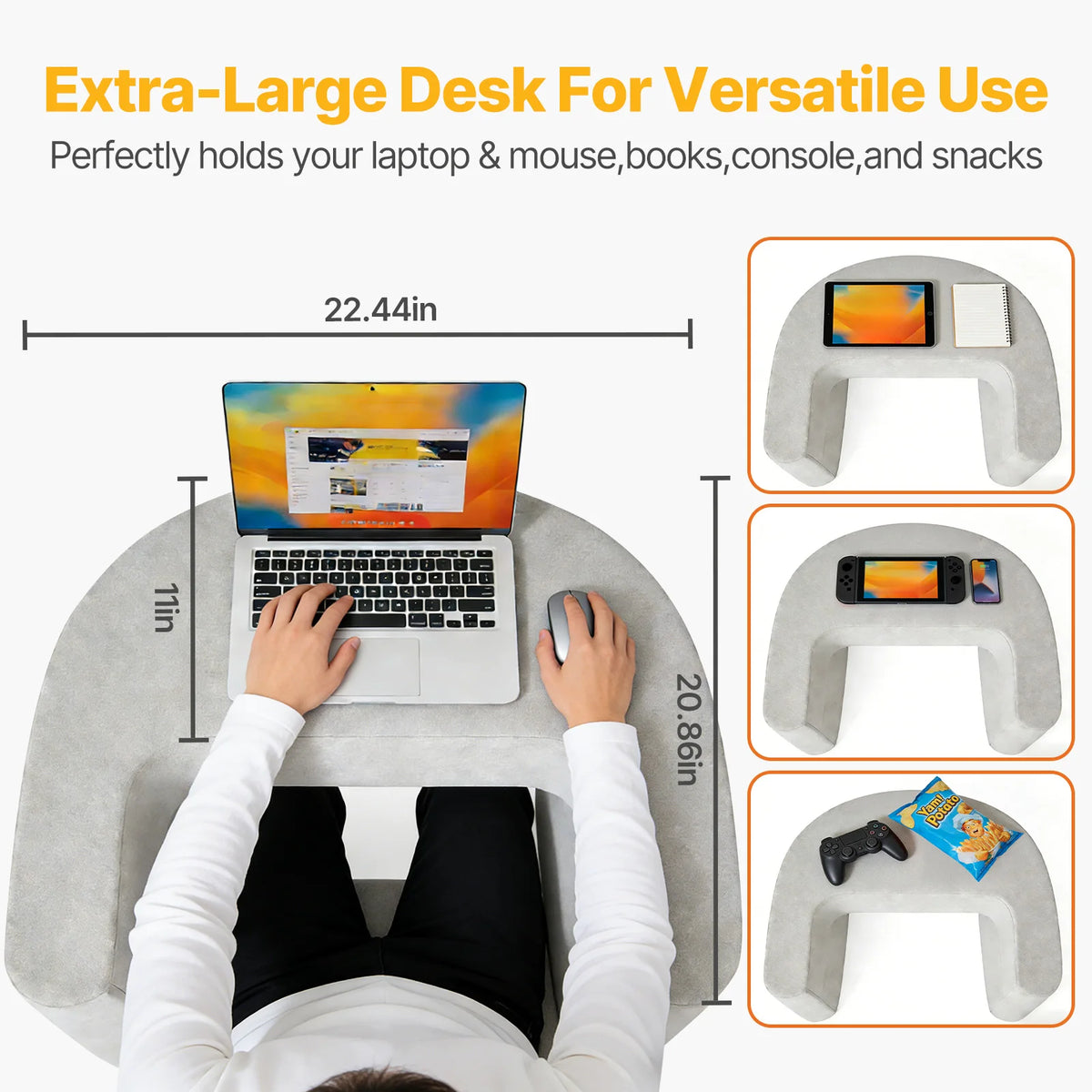 Memory Foam Lap Desk Pillow with Cup Holder & Side Pocket