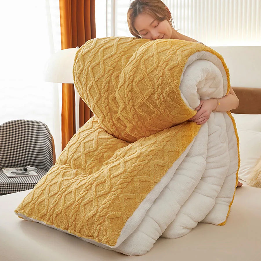 Thick Sherpa-Style Fleece Winter Blanket yellow