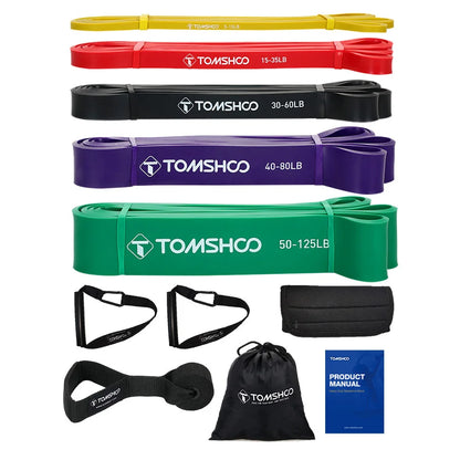 All-In-One Pull Up Resistance Band Set | 5 Levels (5–125 LB) with Handles, Door Anchor & Carry Bag | Full-Body Portable Home Workout Kit