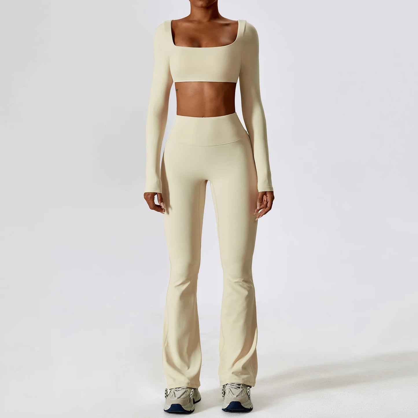 Seamless Yoga Set for Women | 2-Piece Sports Bra and Leggings Workout Outfit with Breathable Compression Fit Oat Apricot Set-3