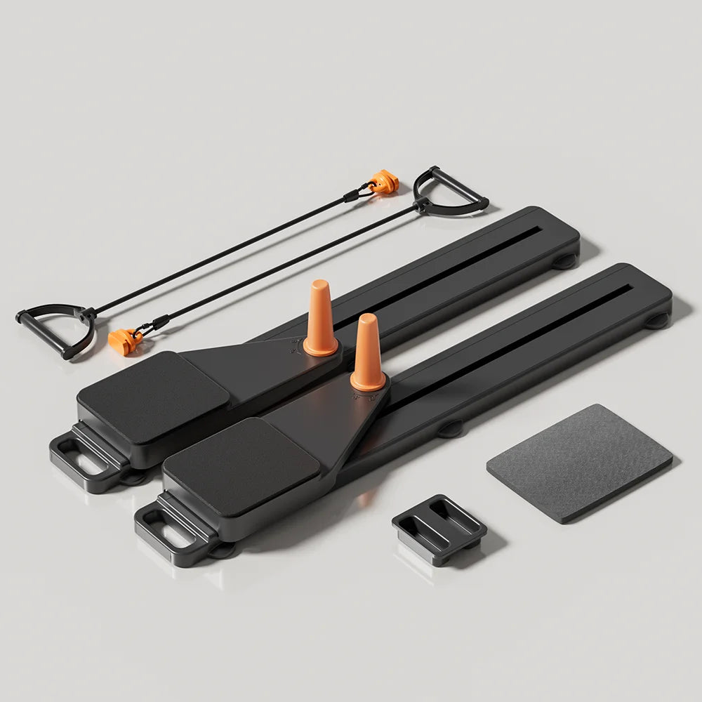 3-in-1 Ab Machine and Ski Trainer | Pilates Core and Leg Workout Board with Resistance Bands, Knee Pads & Silent Rollers Black